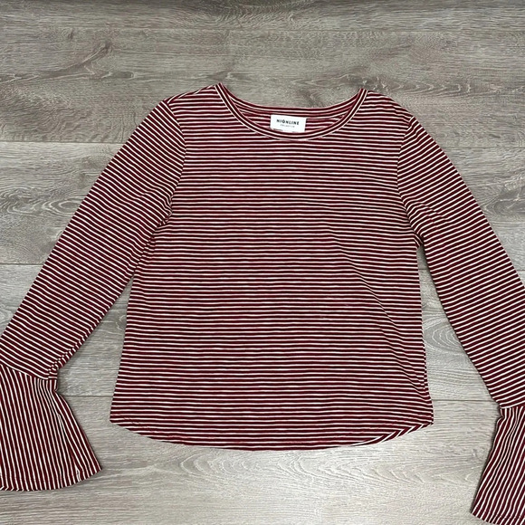 Highline Collective Bell Sleeve Red White Striped Top L - Picture 3 of 15